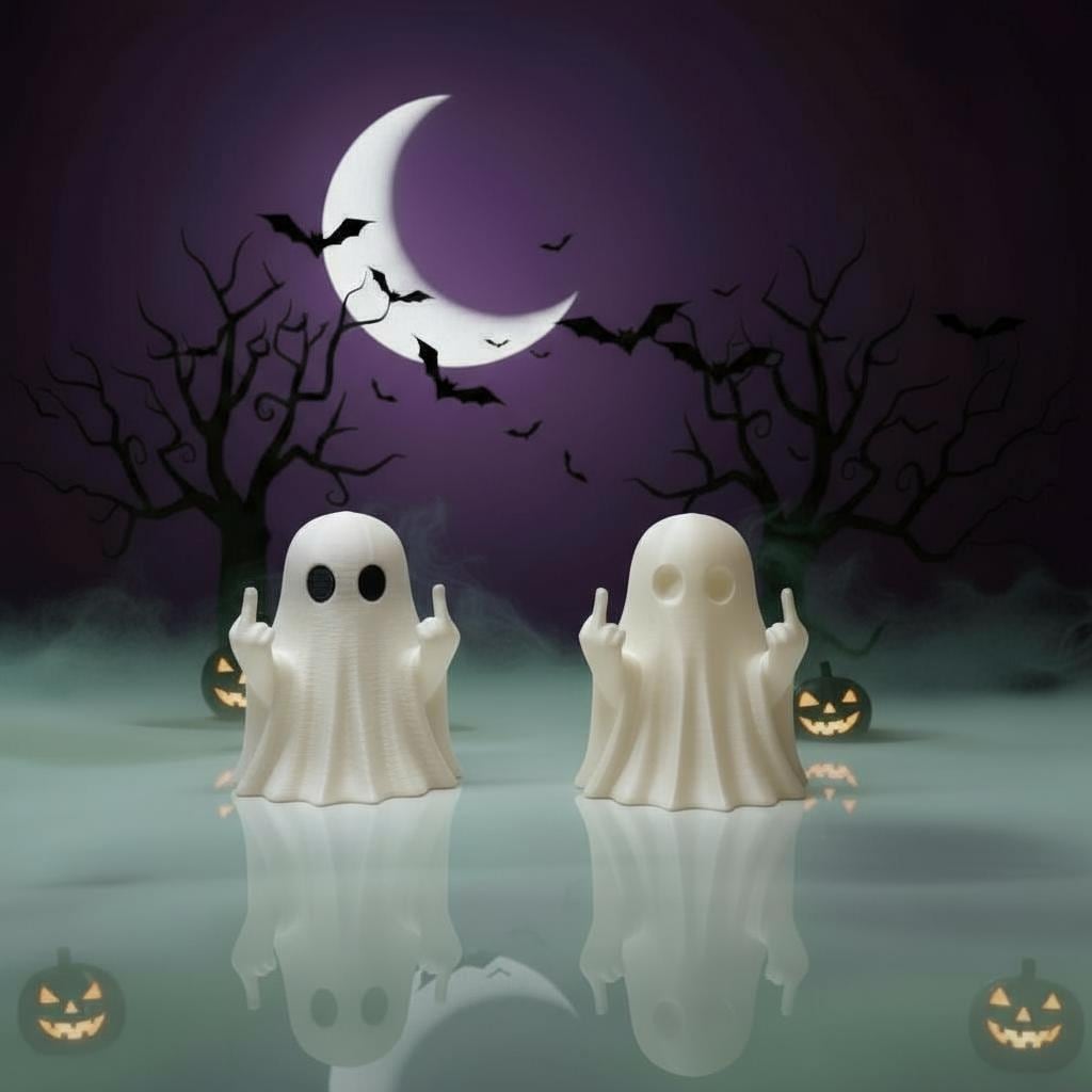 Funny Ghost Figurines - Halloween 3D Printed Spooky Decor Unique Gothic Collectibles, Middle Finger Statue, Halloween Gift, Fall Gift