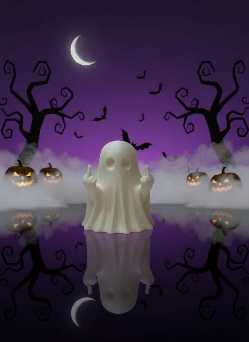 Funny Ghost Figurines - Halloween 3D Printed Spooky Decor Unique Gothic Collectibles, Middle Finger Statue, Halloween Gift, Fall Gift
