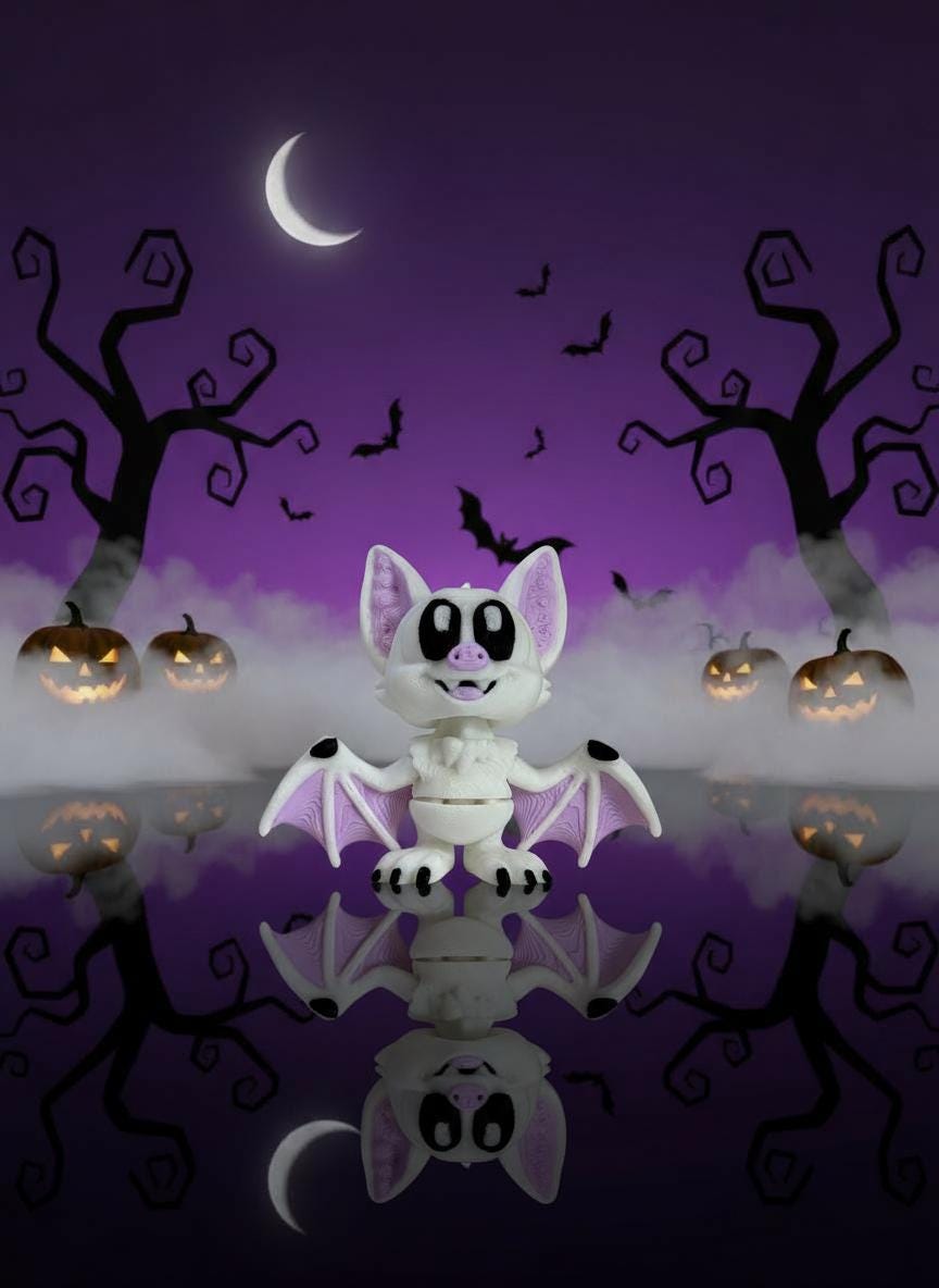 Cute White Bat Figurine - Halloween 3D Printed Spooky Decor Unique Gothic Collectibles,  Cute and Funny, Halloween Gift, Fall Gift