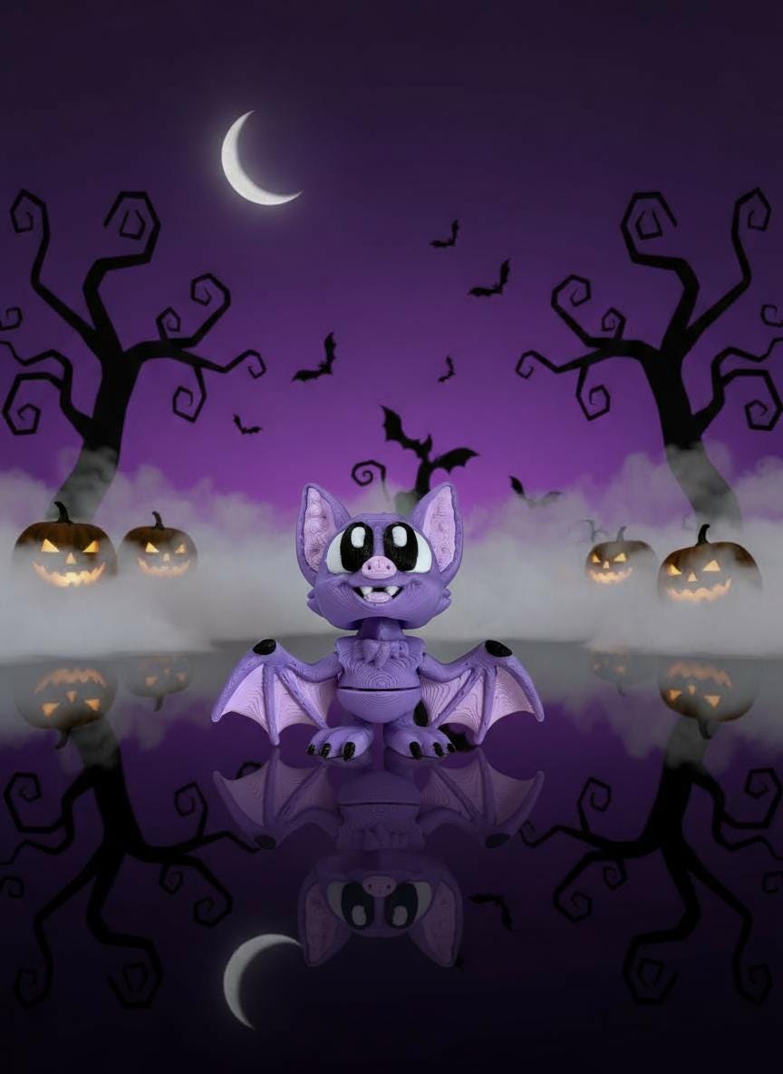Cute Purple Bat Figurine - Halloween Gift 3D Printed Spooky Decor Unique Gothic Collectibles,  Cute and Funny, Halloween Gift, Fall Gift