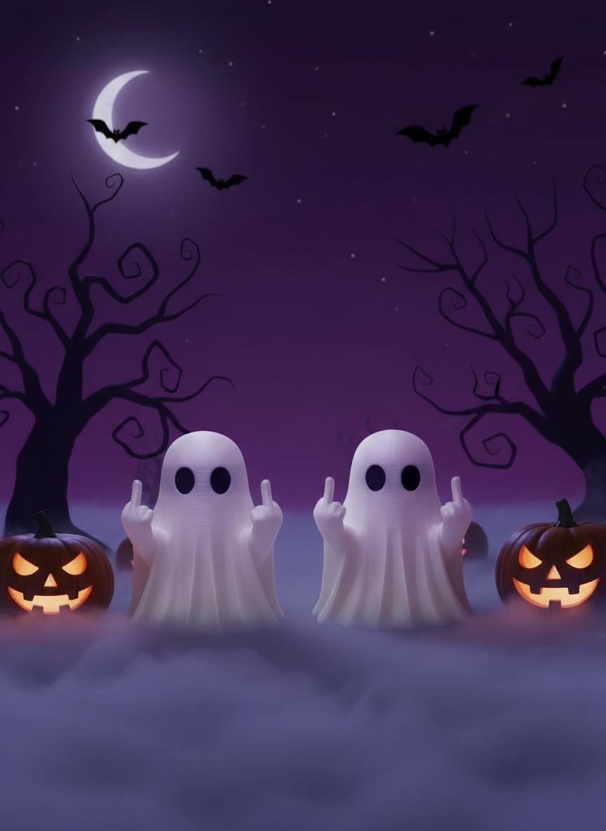 Funny Ghost Figurines - Halloween 3D Printed Spooky Decor Unique Gothic Collectibles, Middle Finger Statue, Halloween Gift, Fall Gift